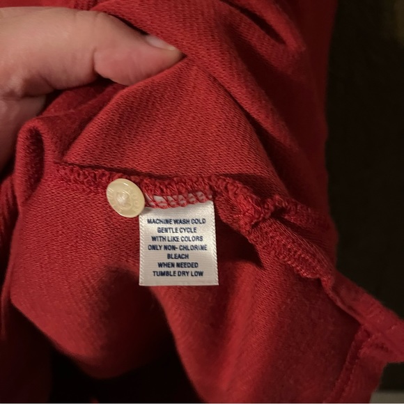 Red Long Sleeve Two Button Collared Long Sleeve Shirt, 100% Cotton, Size XL - Picture 3 of 4